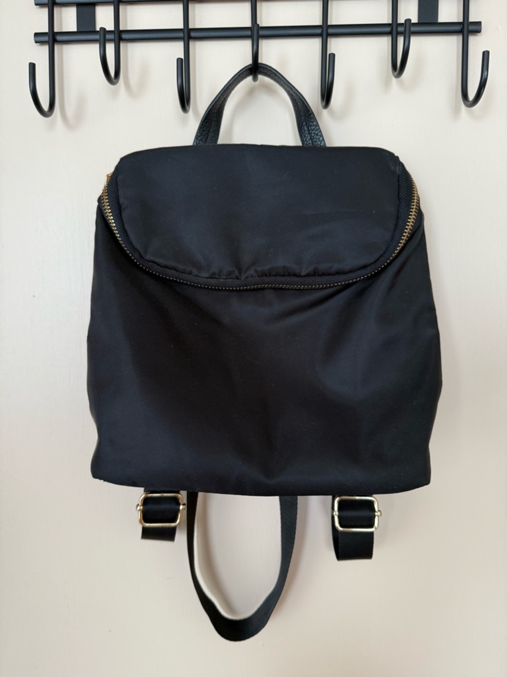 a new day Black Nylon Mini Backpack with Gold Hardware